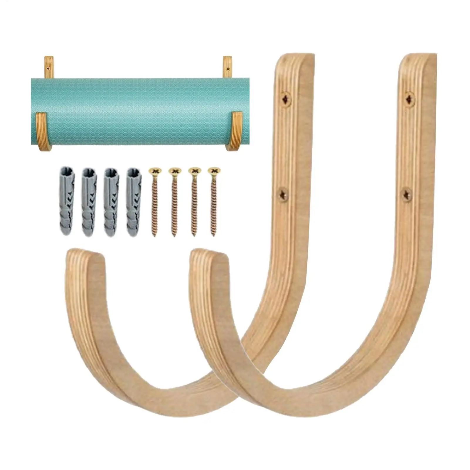 Yoga Mat Storage Rack 2PC Wooden With Screws Yoga Mat Wall Mount Storage Rack For Home Gym Indoor Exercise Fitness