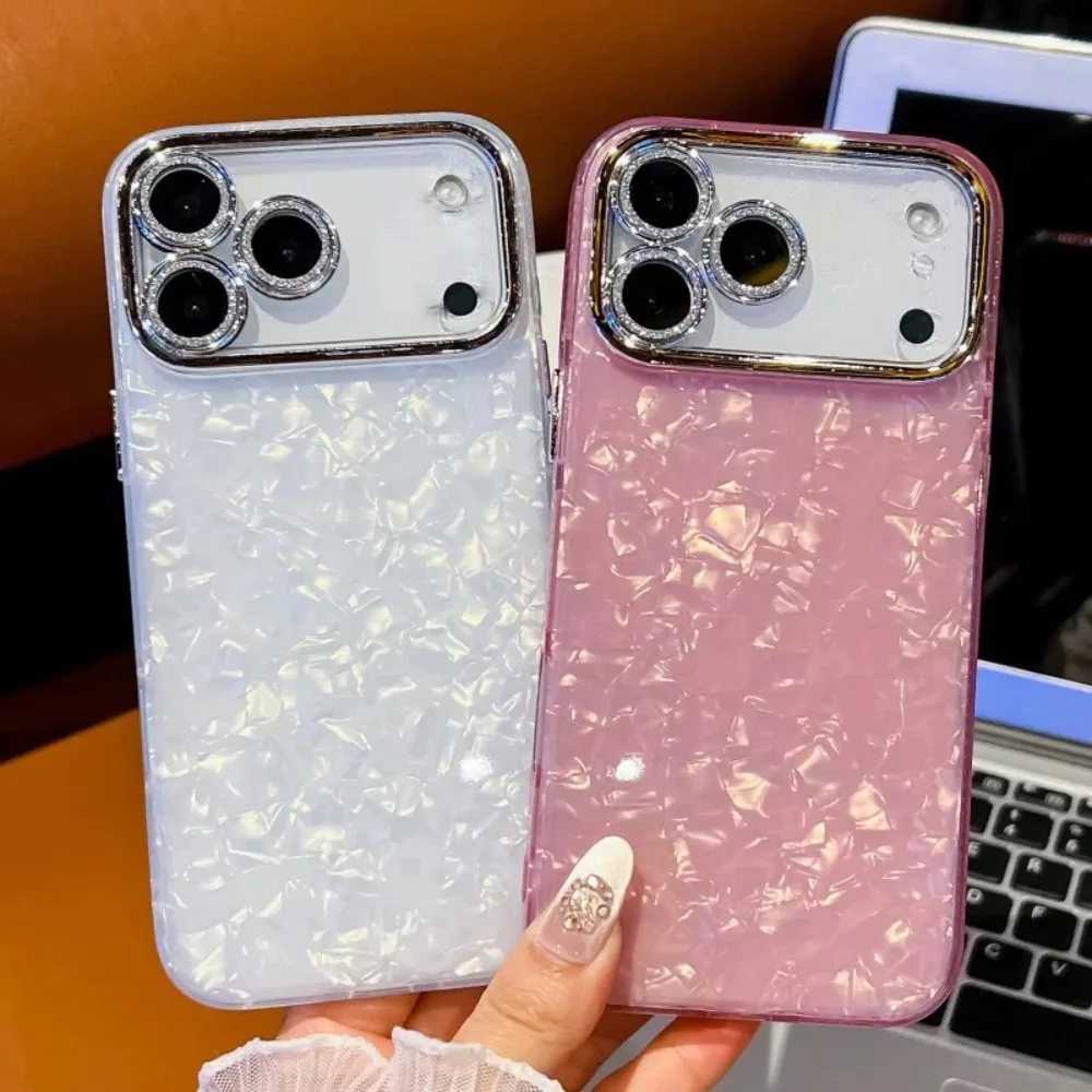 حافظة فاخرة بنمط شل ليزر أورورا لهاتف آيفون 17 إير 16 E 15 14 Plus 13 12 11 Pro Max غطاء كامرا بلينغ لامع