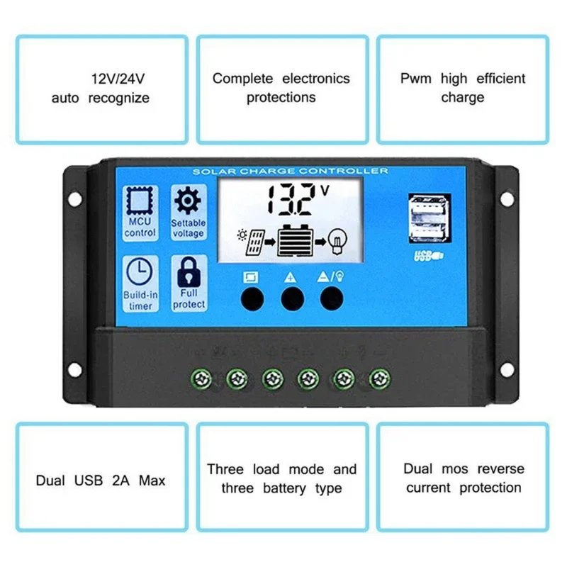 Imagem -04 - Smart Display Lcd Duplo Sistema de Geração de Energia Solar 4000 6000w Inversor de Energia Usb 12v a 110 220v com 30a Conjunto de Controle Solar