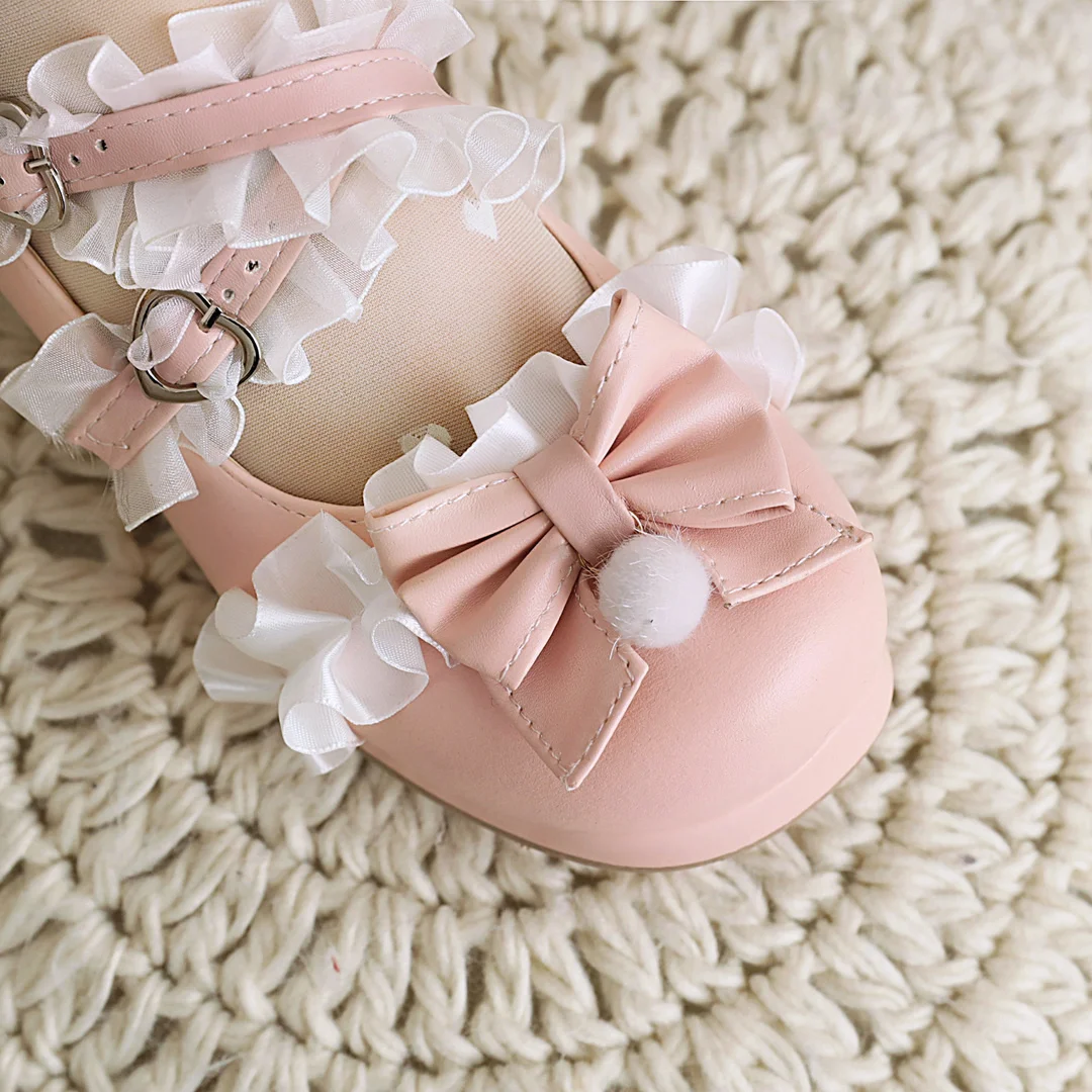 Women High Heels Mary Jane Pumps Cross Strap Wedding Tea Party White Pink Black Ruffles Bow Maid Princess Cosplay Lolita Shoes