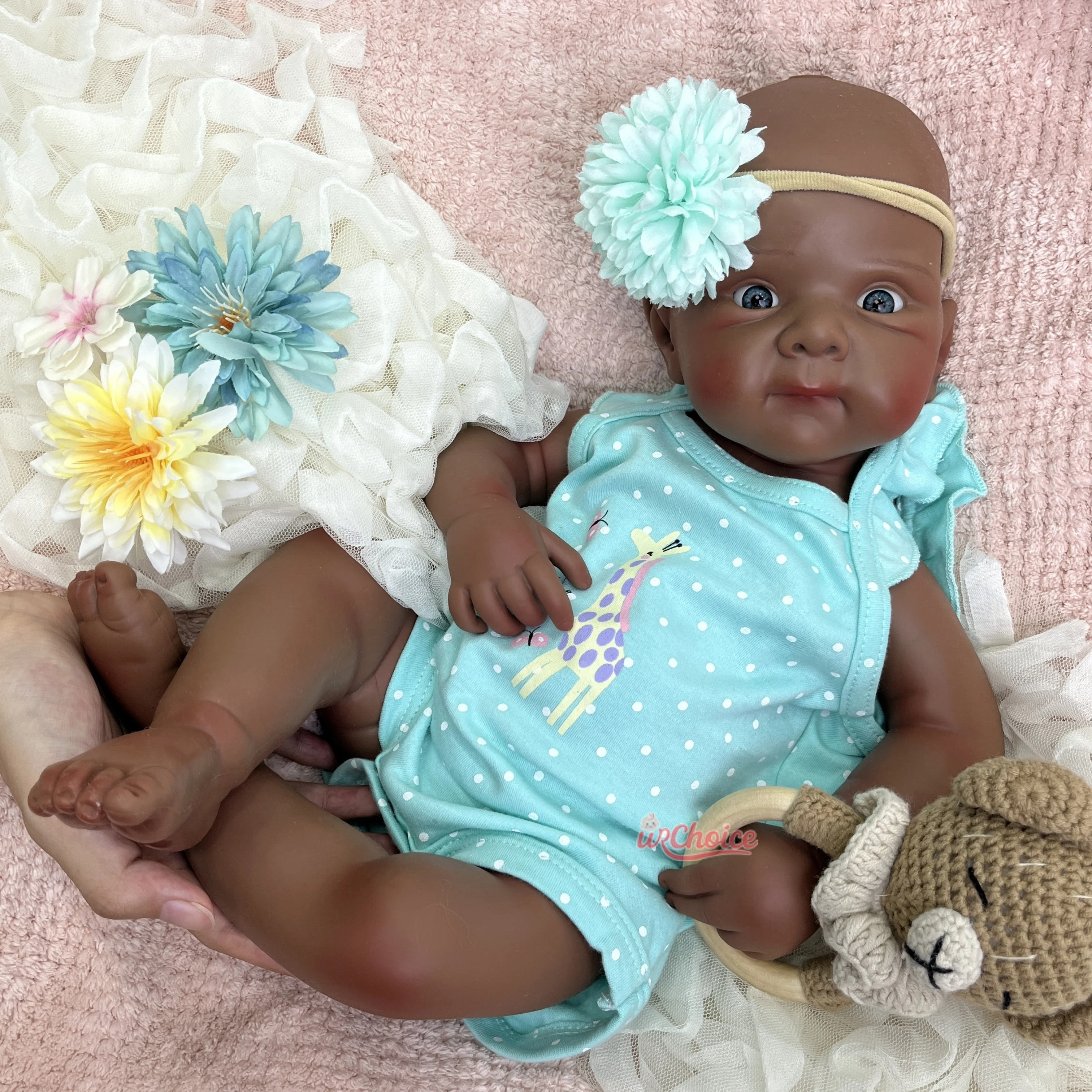 Betty 19" Dark Skin Full Silicone Reborn Baby Artificial Children Toy Natural Blush Gradient Newborn Doll for Birthday Gifts