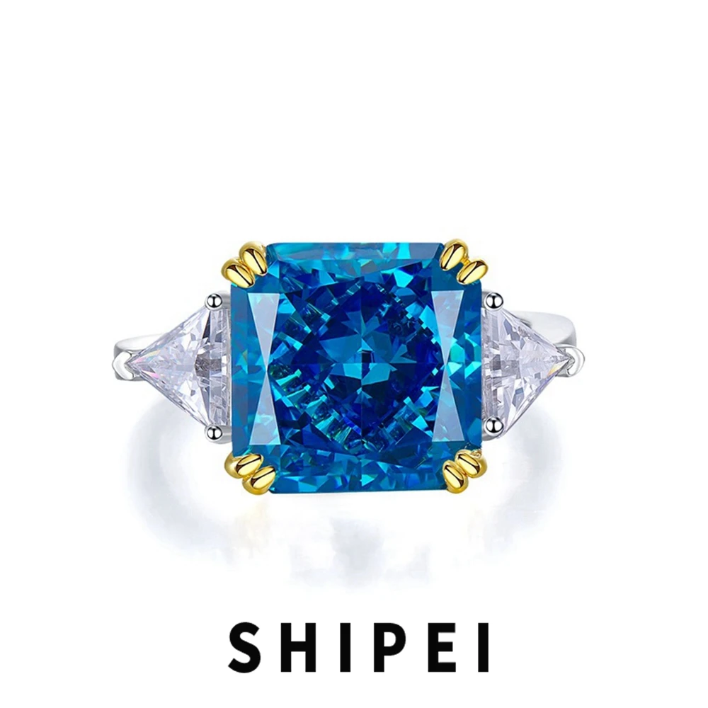 

SHIPEI 925 Sterling Silver Crushed Ice Cut 5CT Aquamarine Gemstone Cocktail Ring Wedding Engagement Fine Jewelry for Women Gift