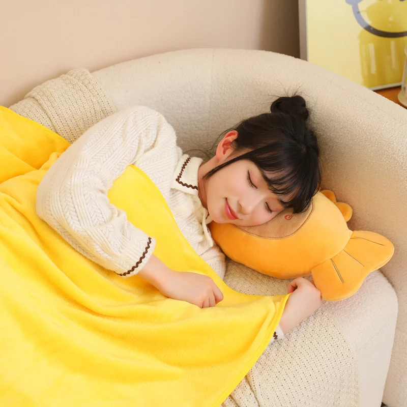 40x30 cm Geel Capybara Taiyaki Kussen Vis Kawaii Cosplay Cartoon Dier Plushie Peluche met Flanel Deken Handen brander Gift