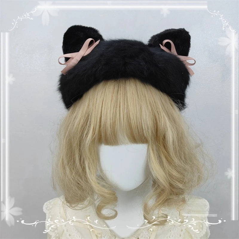 Original design lolita cute soft girl hat plush bear ear Cat's ears (Steamed cat-ear shaped bread) beret autumn and winter hair