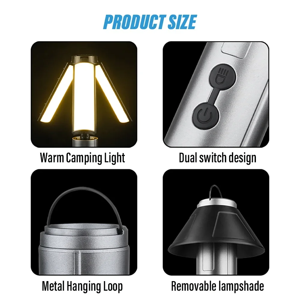 Folding Camping Light Powerful Flashlight Zoomable Lantern USB Rechargeable Camping Lantern Outdoor Tent Lamp with Stand Base