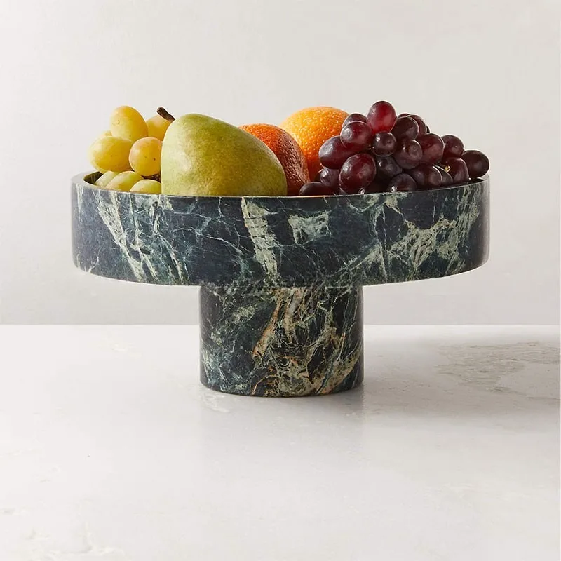 Modern luxury natural marble high foot fruit tray creative home living room fruit bowl hotel restaurant decoration ornaments