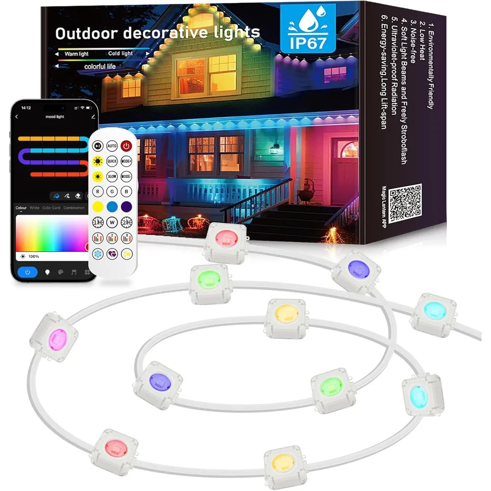 

Permanent Outdoor Lights, 100ft Smart RGB with 72 LED Eaves Lights,IP67 Waterproof,for Christmas Decorations,and Daily Lighting