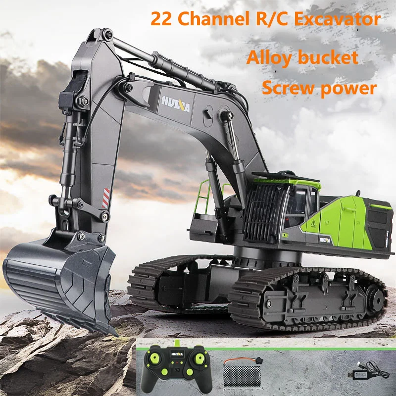 Huina 1593 Alloy Rc Excavator 22 Channel 1/14 Scale Remote Controlled Car R/C Car Bucket Engineering Car 1573 Dump Truck Toys