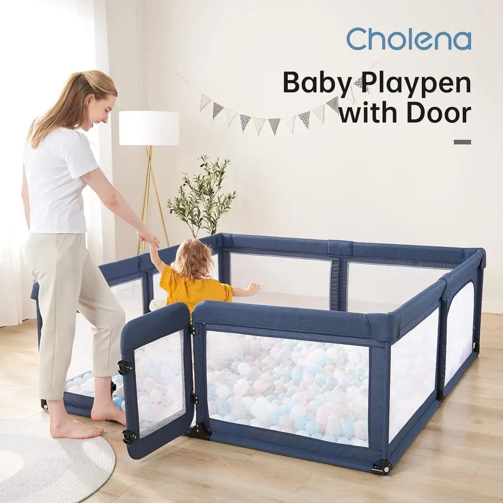 Extra großer Babyspielhof mit Sicherheitstor, 79 x 71, langlebiger Laufstall für Säuglinge und Kleinkinder in Blau