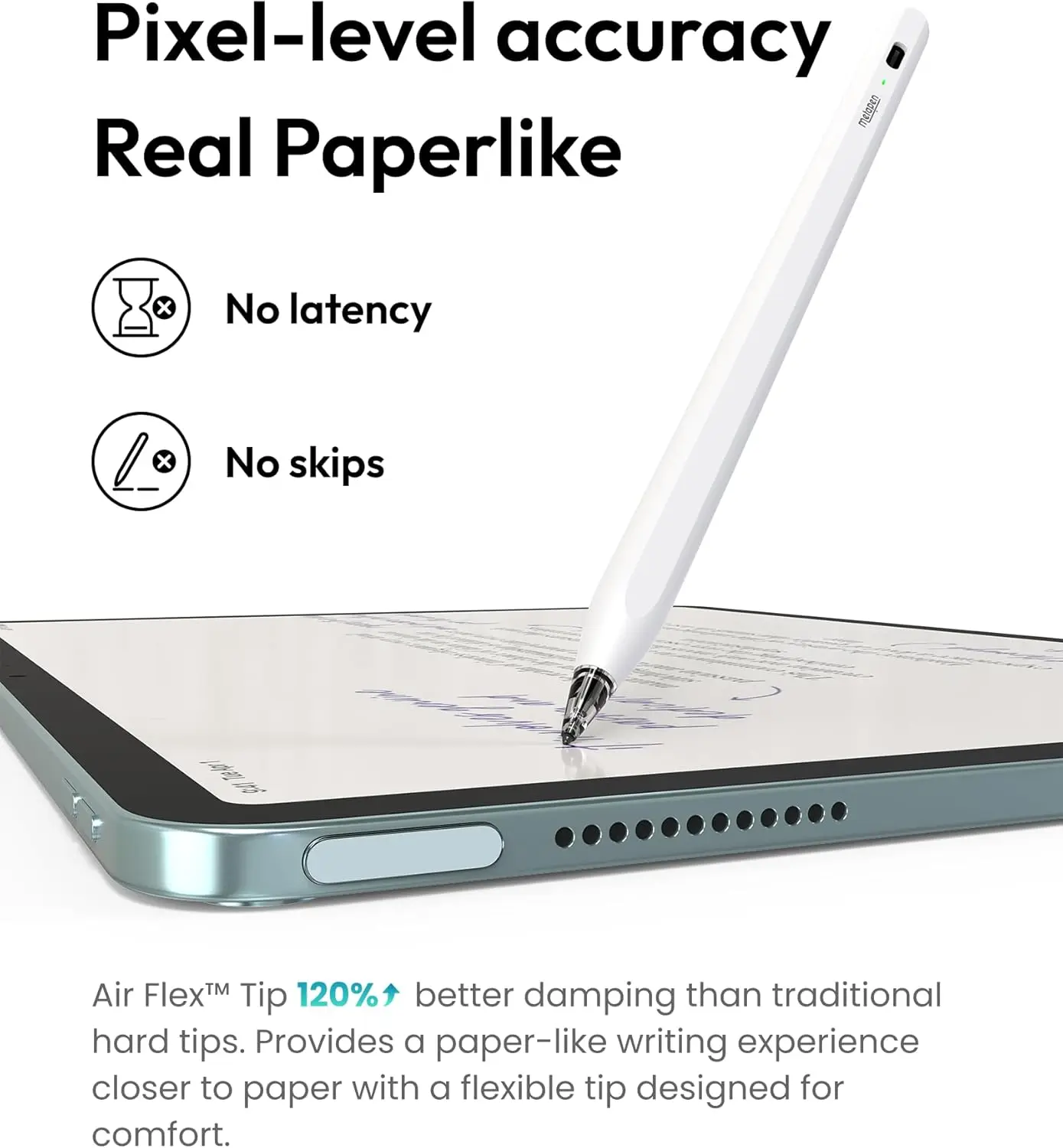Metapen Air8 Pro for Apple Pencil 2018-2026 Ultra-Quiet,2X Fast Charging,Palm Rejection Stylus Pencil for iPad Pro13, Air5