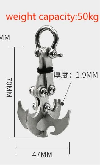 Folding Gravity Grab Hook Outdoor Rock Climbing Rescue Claw Survival Mountaineering Hook Tool Multifunctional Stainless Steel