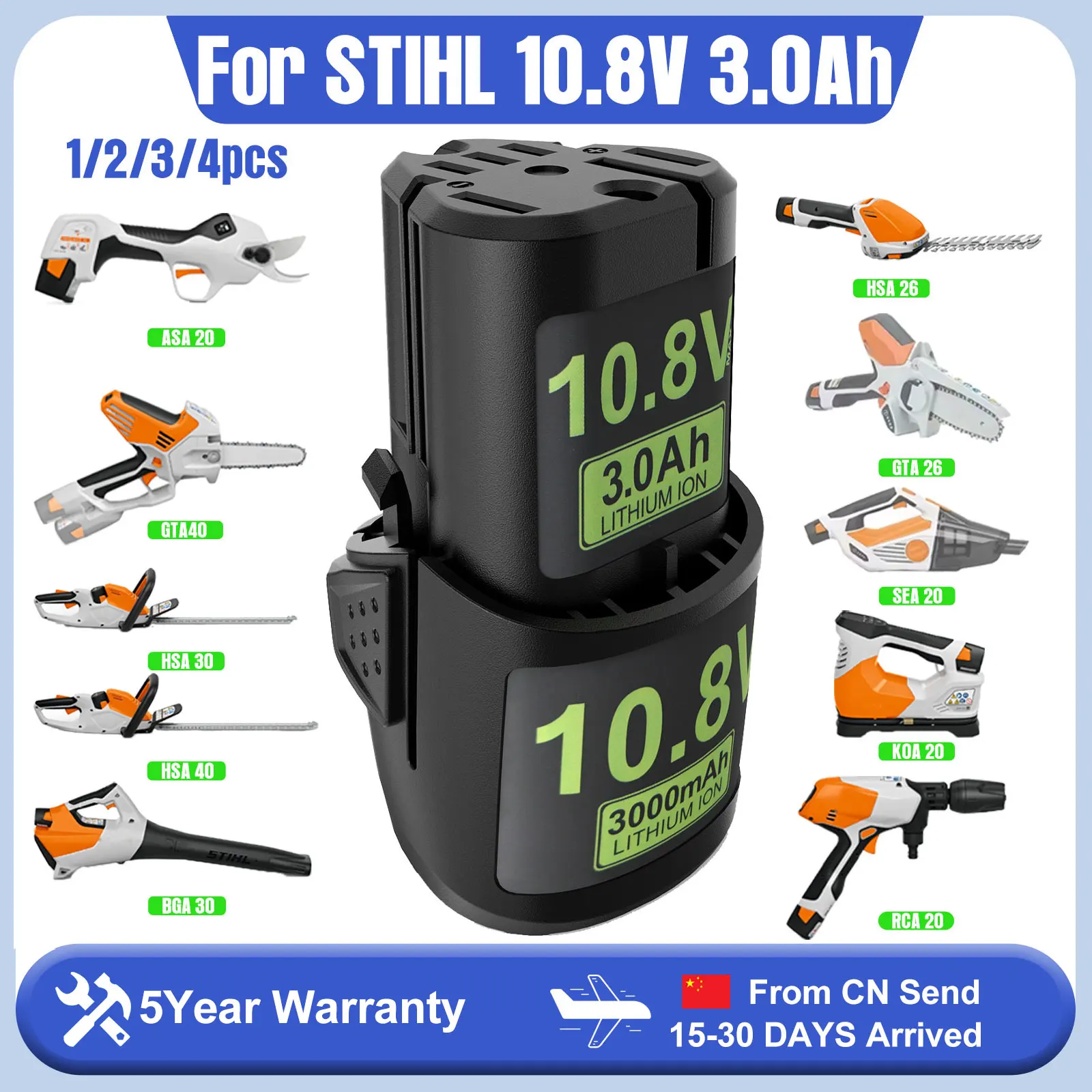 Batería de iones de litio de 10,8 V y 3,0 Ah para STIHL GTA26/40 HSA26/30/40 FSA30 BGA30 RCA20 AS2 KOA30 ASA20 batería de herramienta eléctrica de repuesto