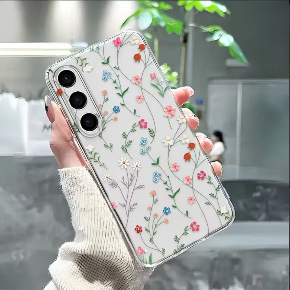 For Samsung Galaxy S26 S25 S24 S23 S22 S21 S20 Ultra Plus FE Edge 2022 5G Small Flower Clear Silicone Anti-Drop Phone Case Cover