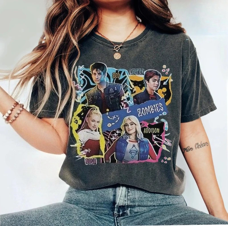 

Disneyland Zombies 4, женская и мужская молодежная футболка, топы Disney Channel Movie Zombies 4, свободная и удобная модная одежда с принтом