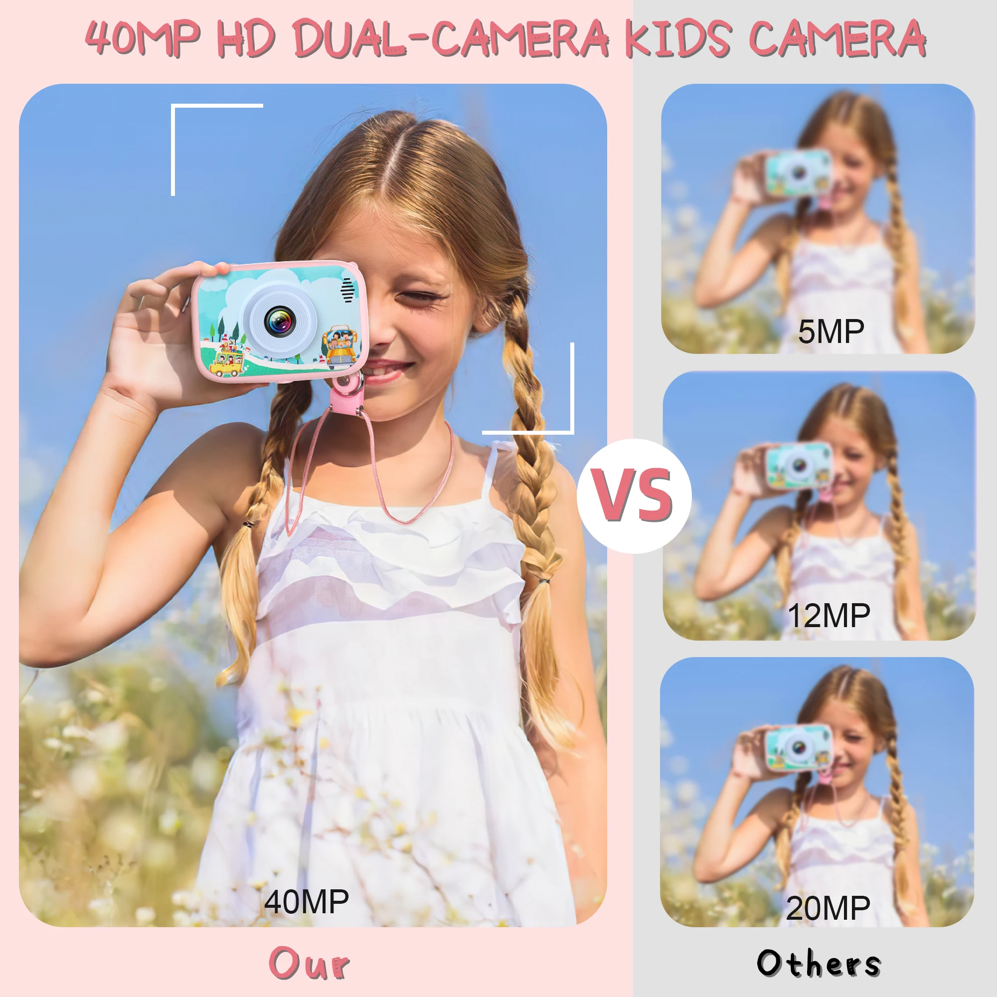 Kinderkamera-Spielzeug für 3–12 Jahre, 40 MP HD-Selfie-Digitalvideokamera mit 32 GB SD-Karte