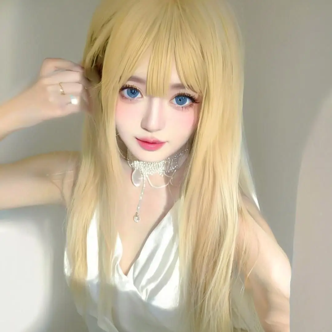 Milky Tea Long Straight Full Wig Unisex, Air Bangs for Daily Lolita Dark Academia Cosplay Universal Use