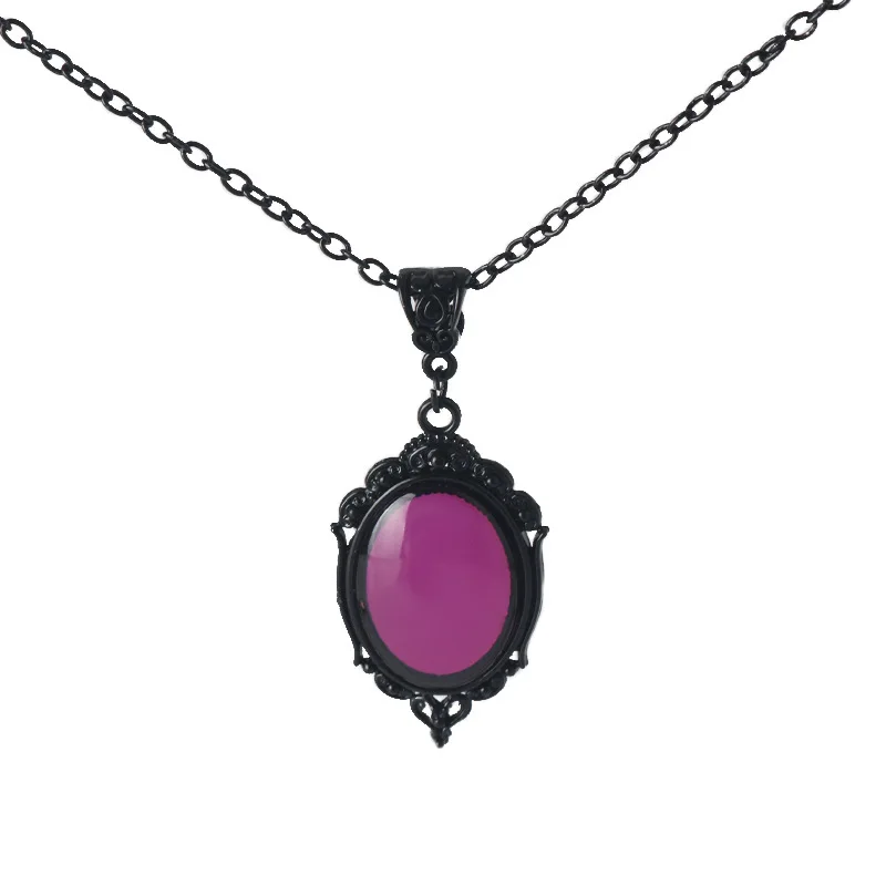 Gothic Vampire Necklace Red Purple Natural Stone Pendant Necklace Long Chain Jewelry Halloween Party Gifts