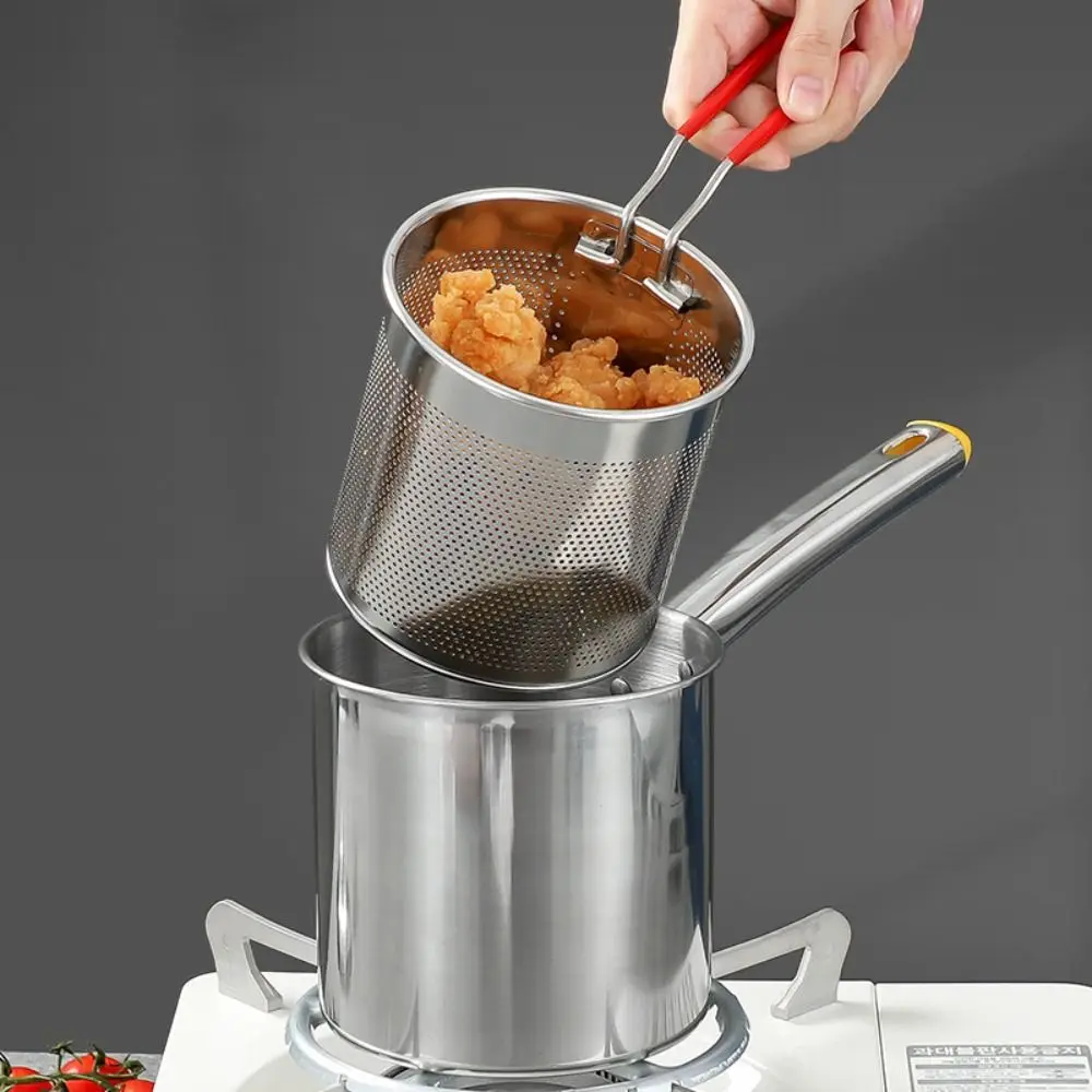 

304 Stainless Steel Deep Fryer Pot Mini Mesh Chicken Fried Pan with Clamp and Cover Multifunction Frying Strainer Basket Turkey