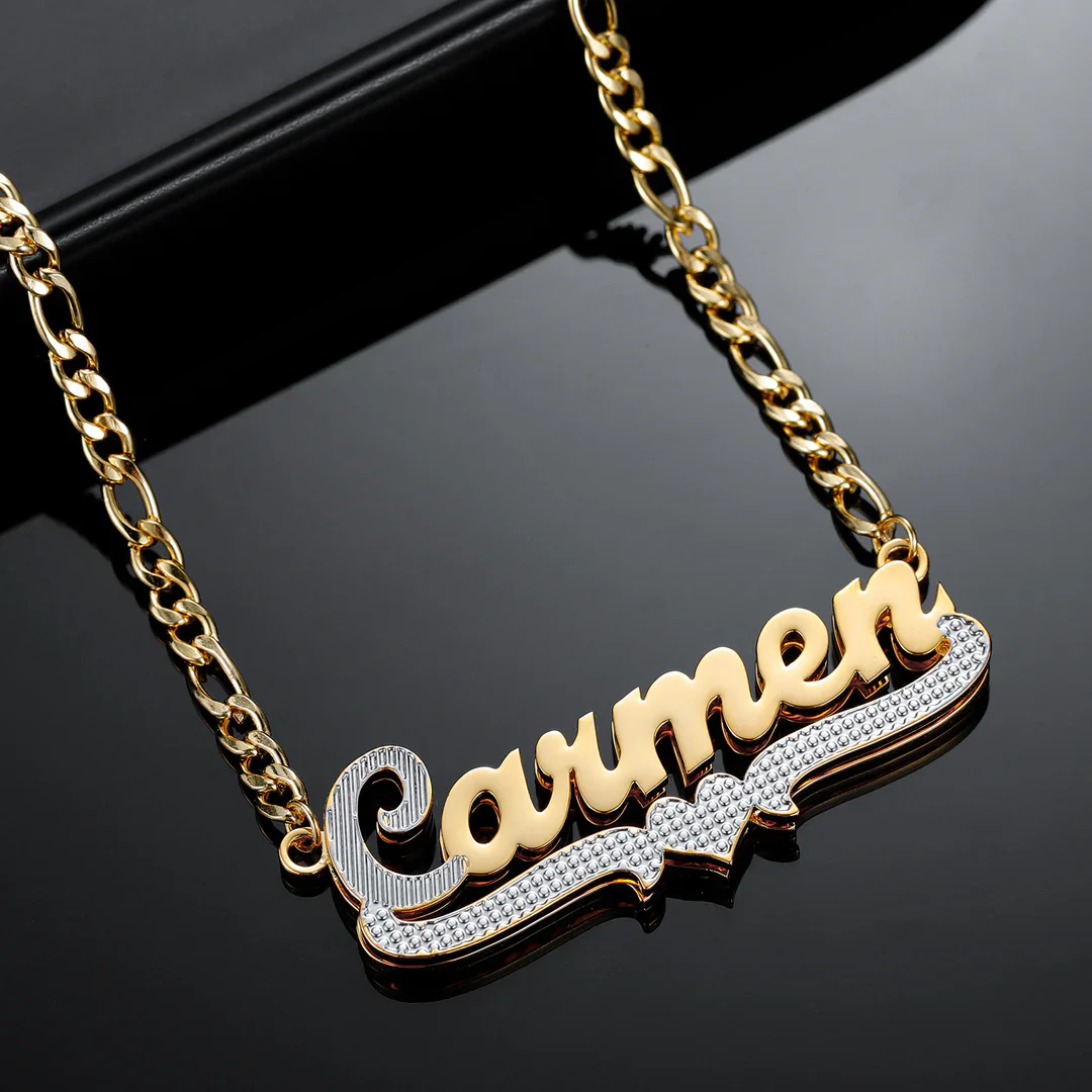 

Custom Name Necklace Two Tone 18K Gold Plated Double Plate 3D Names Necklaces With Heart Personalized Stainless Steel Jewelry