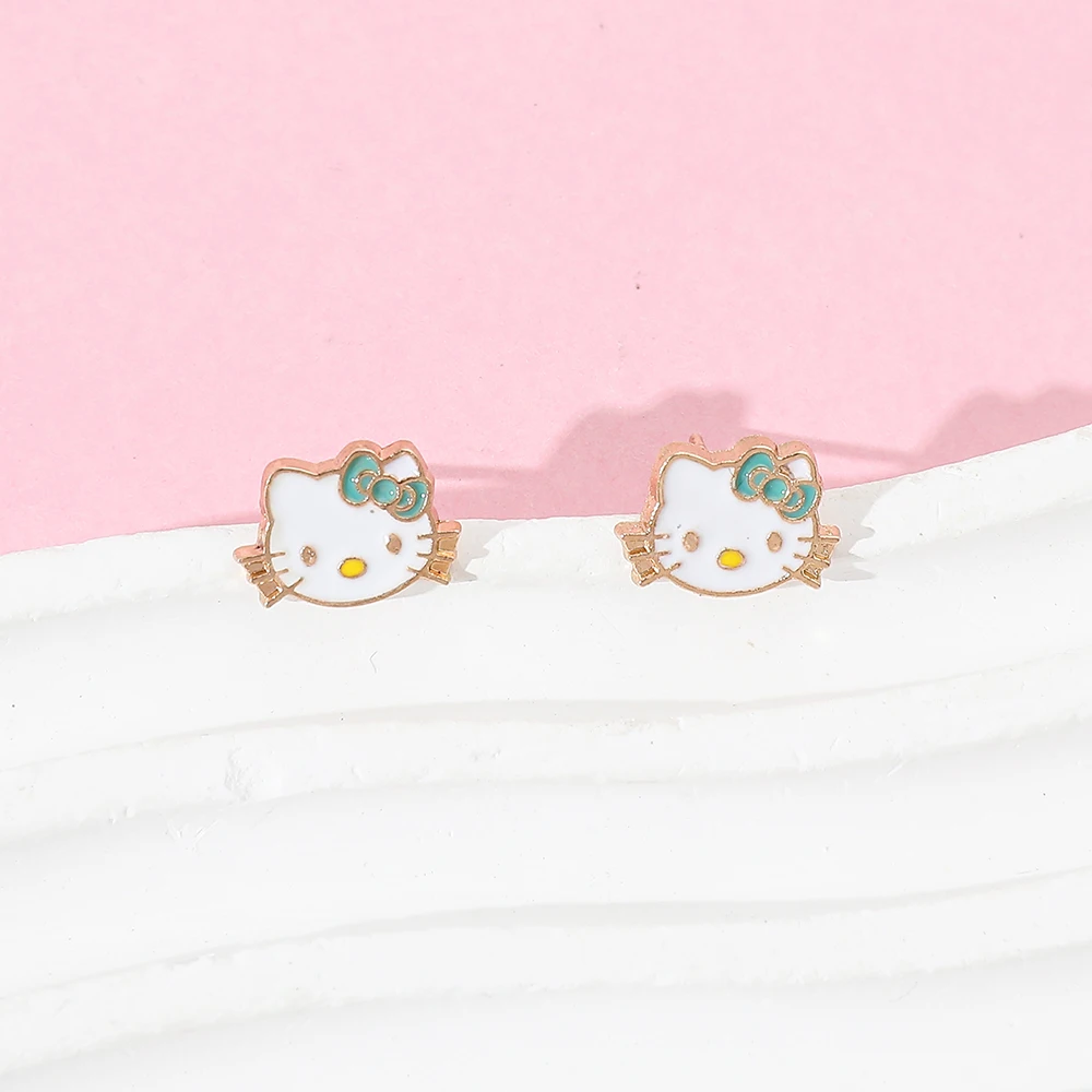 Anime Sanrio Hello Kitty Earring Cute Cartoon Figure Kitty White Badge Ear Studs Earrings Jewelry for Women Girl Accessories