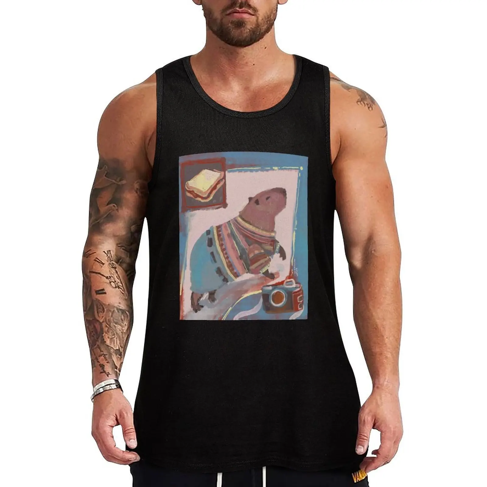 

capybara who likes sandwiches Tank Top Summer Casual Sleeveless Top Loose Fit Tank Shirt