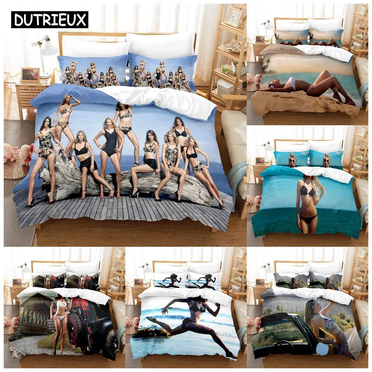 

3D Printed Summer Bedding Sexy Bikini Women Bedding Set Down Quilt Cover With Pillowcase Double SIngle King