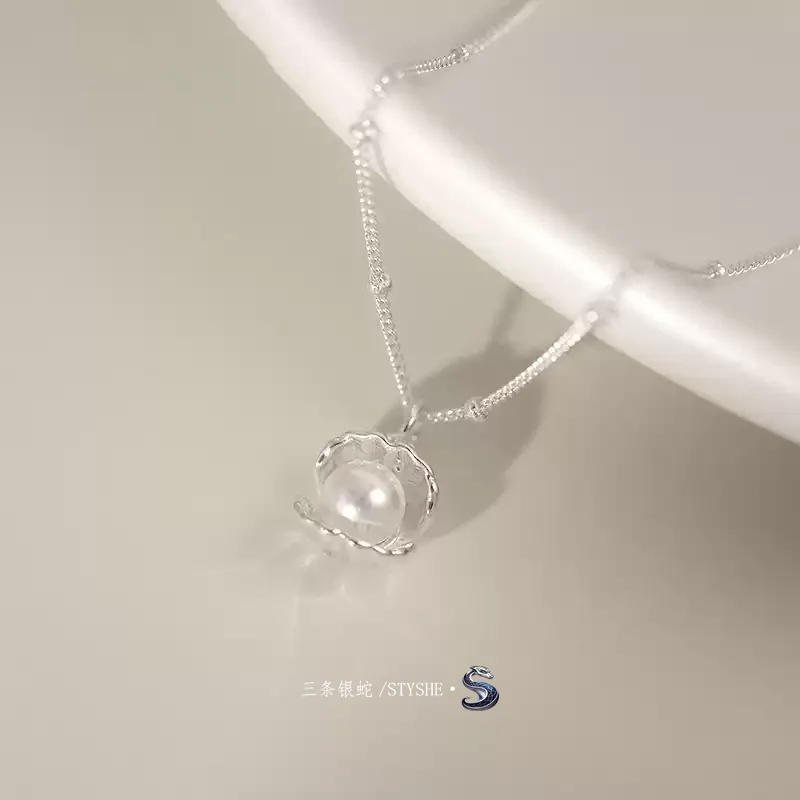 

STYSHE S925 sterling silver shell pearl pendant necklace literary temperament pure and versatile commuting girls collarbone neck