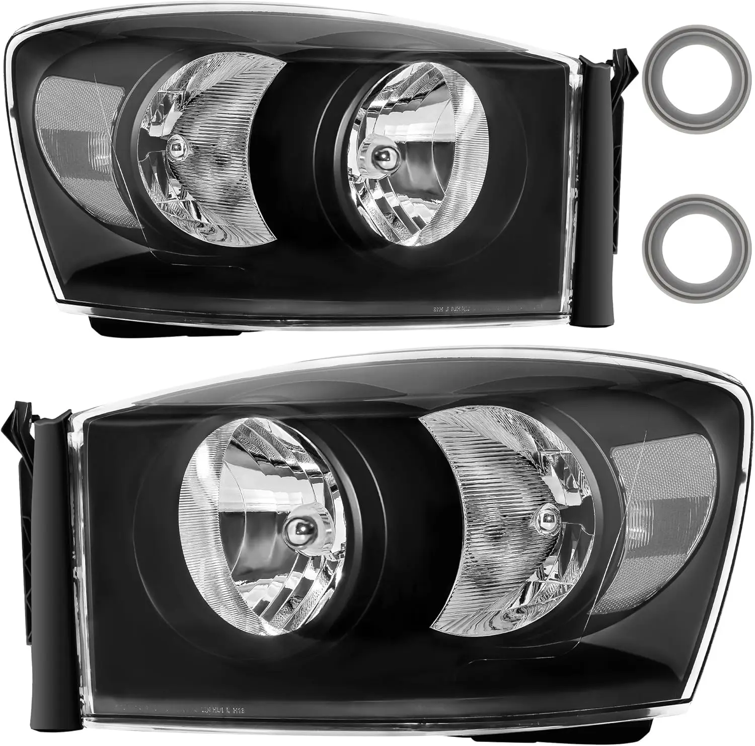 

Headlight Assembly Compatible With 06 07 08 Dodge Ram 1500, 2006 2007 2008 2009 Ram 2500/3500 Driver And Passenger Side (Black H