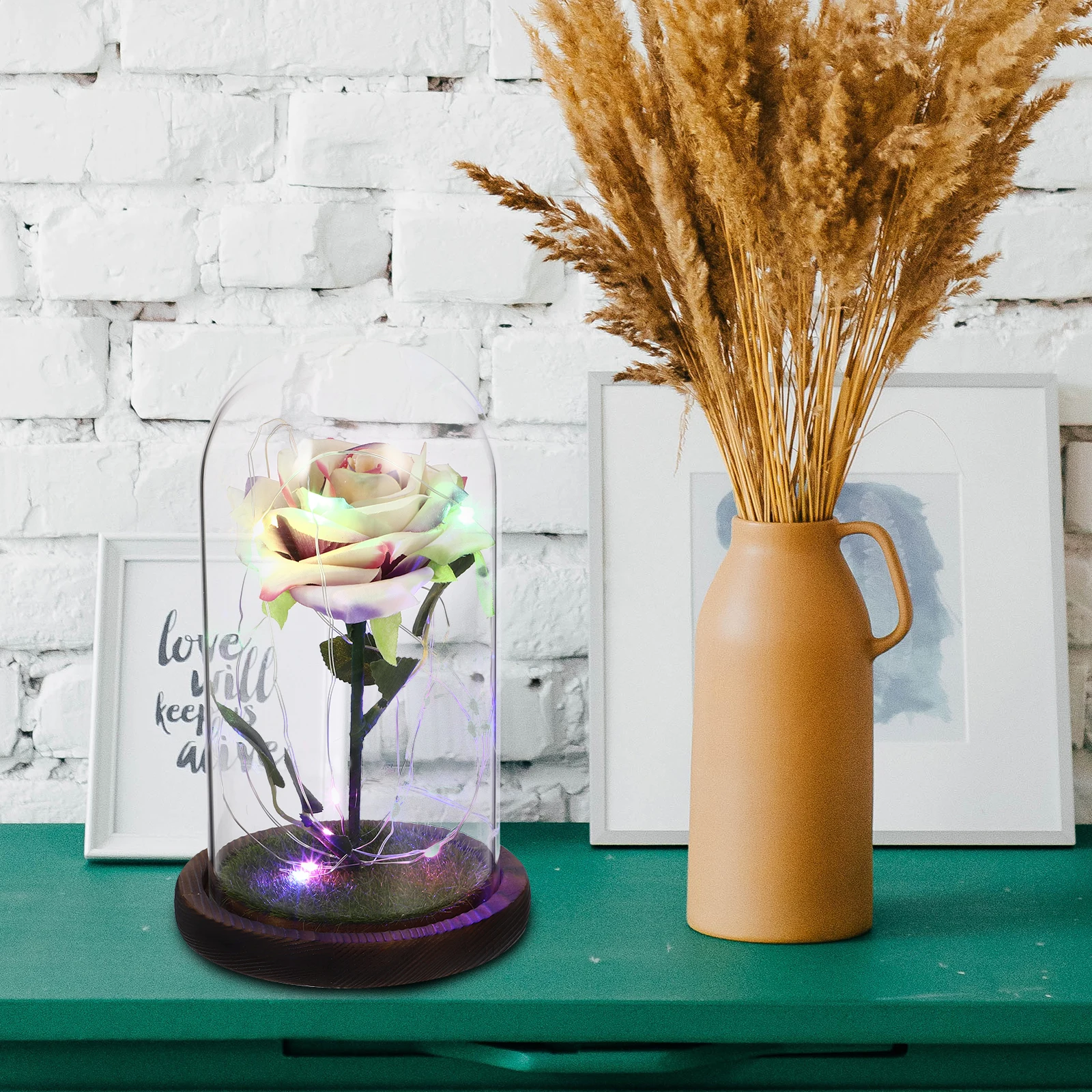 

Glowing Rose Craft Glass Dome nament Luminous Desktop Decor LED Light Festival Gift Exquisite Adornment DIY PartyDecoration