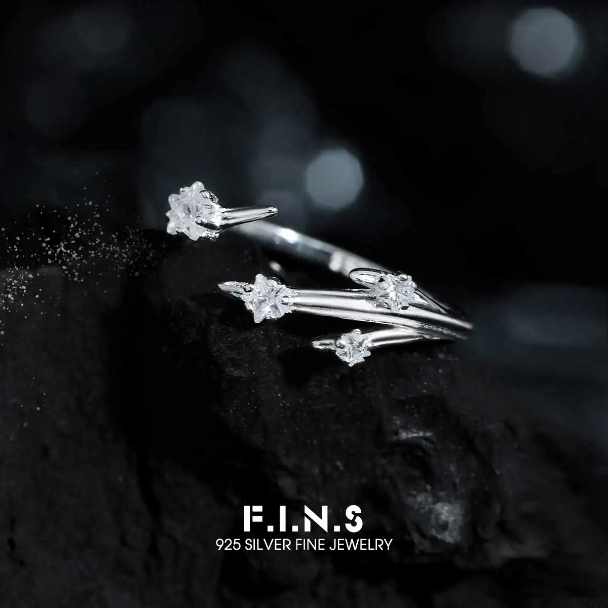 

F.I.N.S оригинальное кольцо со звездой и цирконом, метеоритом S925, серебряное кольцо с хвостом, роскошное минималистское открытое регулируемое кольцо на указательный палец, изысканные драгоценности