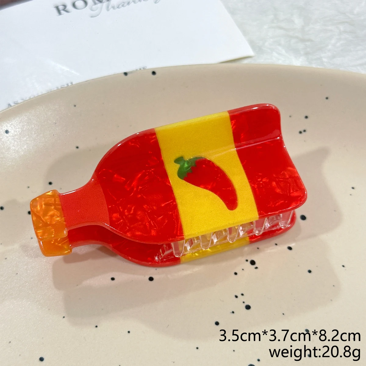 1 Stück Neuer Hot-Dog-Chili-Kreativ-Simulations-Lebensmittel-Chilisauce-Haarklammer, neuartige Haarspange für Hochsteckfrisuren am Hinterkopf, Haarklammer im Hai-Design – Detail 6