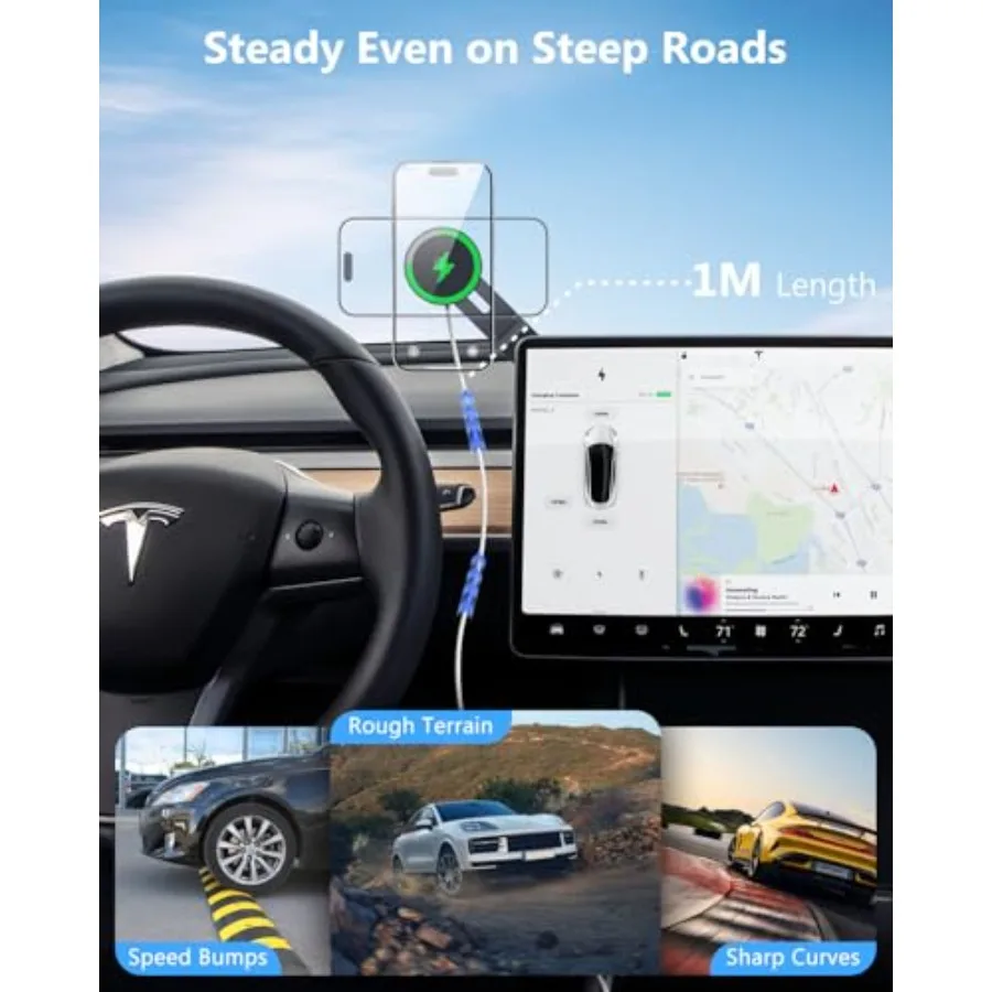 Tesla Phone Mount Charger: 15W Wireless Car Phone Holder Tesla Model 3/Y Accessories Strongest N52 Magnet + 360° Adjustable + F - view 6