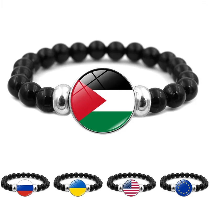 Palestine Flag Bracelet Men'S And Women'S All-In-One Black Beaded Bracelet Jewelry Accessories Adjustable Chain Bracelet