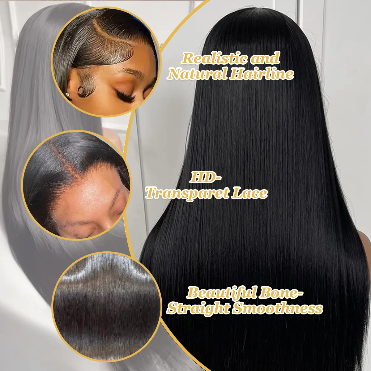 36 Inch 200% Density Natural Color Straight 360 5x5 13x4 13x6 HD Transparent Lace Frontal Wig Brazilian Human Hair Wig For Women