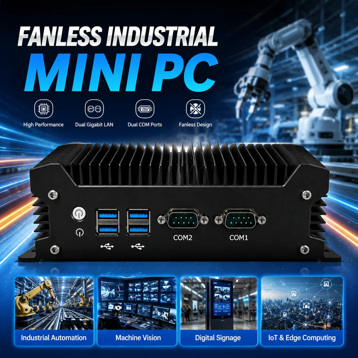 

Fanless Industrial Mini PC Intel Core i5-1215U Dual LAN Dual COM RS232/485 Embedded Computer for Automation Lot Edge Computing
