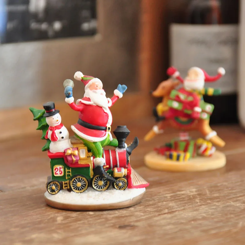

Hand Painted Resin Crafts Christmas Decor Train & Deer Santa Fun Scene Figurines Home Decoration Gift