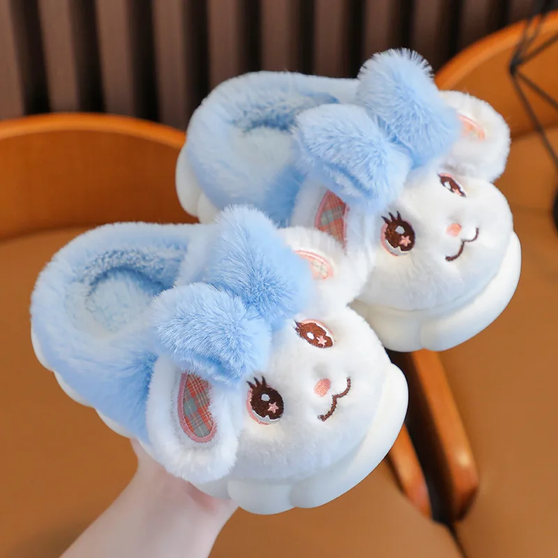 Cute Cartoon Rabbit Children Cotton Slippers Soft Non-slip Winter Girl Shoes Warm Plush Boys Home Slipper Kids Indoor Floor Shoe