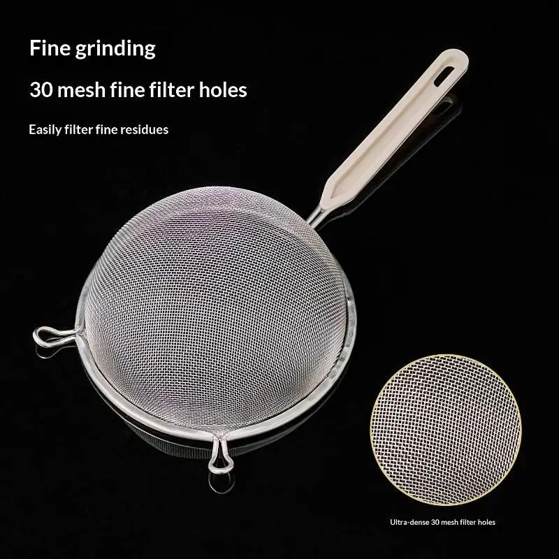Durable 304 Stainless Steel Residue Filter With Plastic Handle Fine Mesh Strainer Flour Sieve Oil Skimmer Spoon Kitchen Utensil