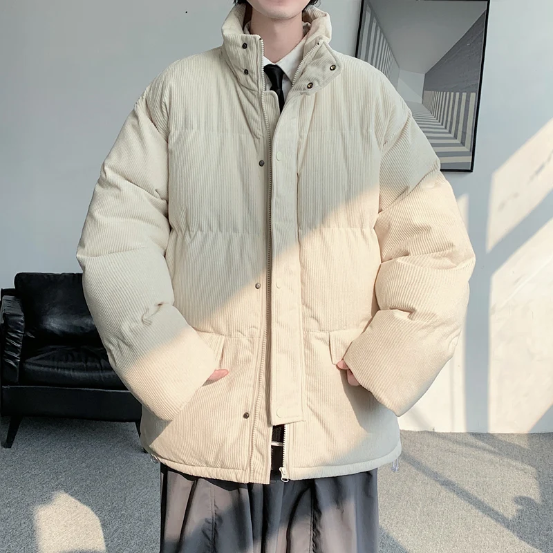 

Мужская вельветовая куртка с воротником-стойкой, утепленная, повседневная, зимняя, молодежная, модная, свободного кроя, на пуговицах, с хлопковым наполнителем