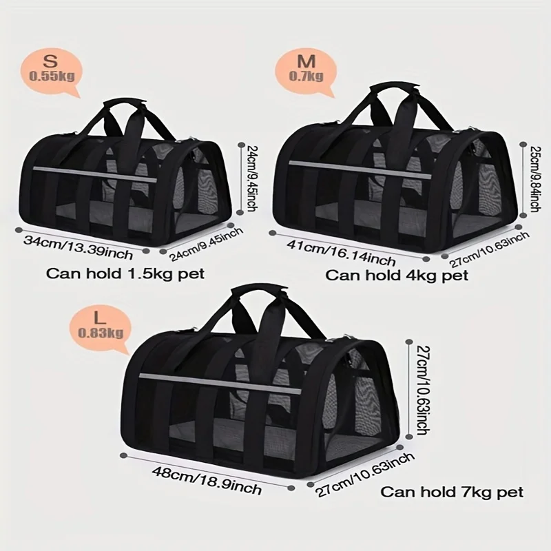 Portable Pet Travel Carrier Bag, Folding Fabric Pet Carrier, Pet Cage With Locking Safety Zippers, Airline Approved