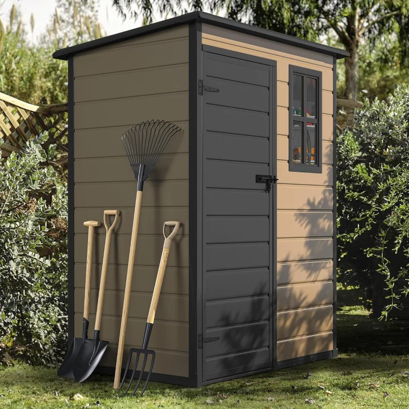 

5x3ft Plastic Resin Outdoor Storage Shed with Floor & Window, Lockable Waterproof Storage Garden Patio Backyard