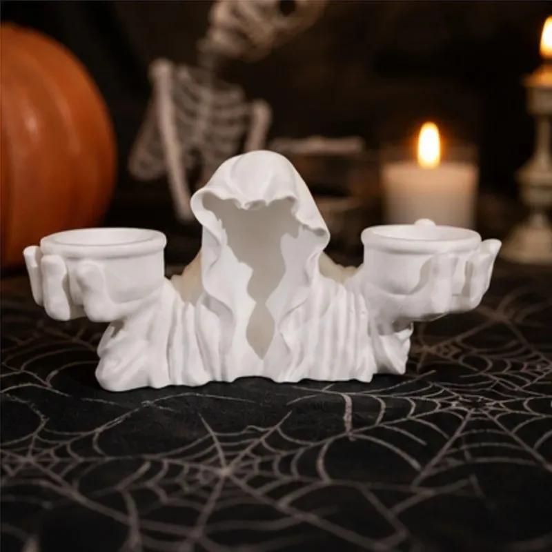 Black Robe Wizard Double Hole Candlestick Silicone Mold DIY Candle Holder Halloween Desktop Decor