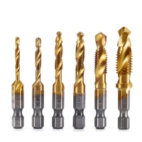 ABFA-6Pcs M3 M 4 M5 M6 M8 M10 Hex Shank Titanium Plated HSS Screw Thread Metric Tap Drill Bits Screw Machine Compound Tap