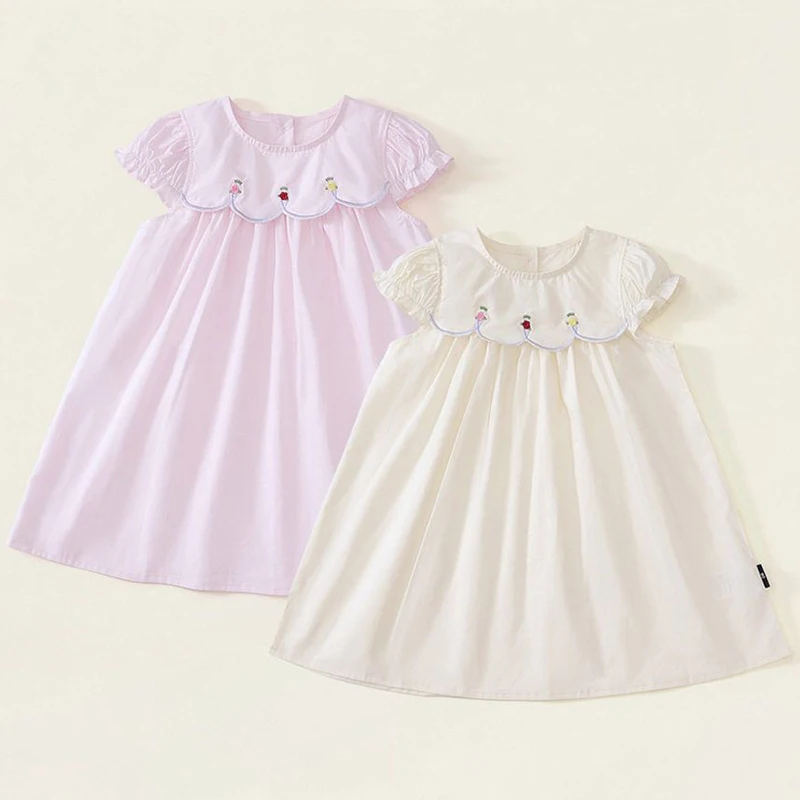 Sommer Kinderkleidung 1-6Yrs Sommer Baby Mädchen Kleid Blumenkragen Rose Stickerei Rüschenrand Kleid Süß und niedlich Lässig