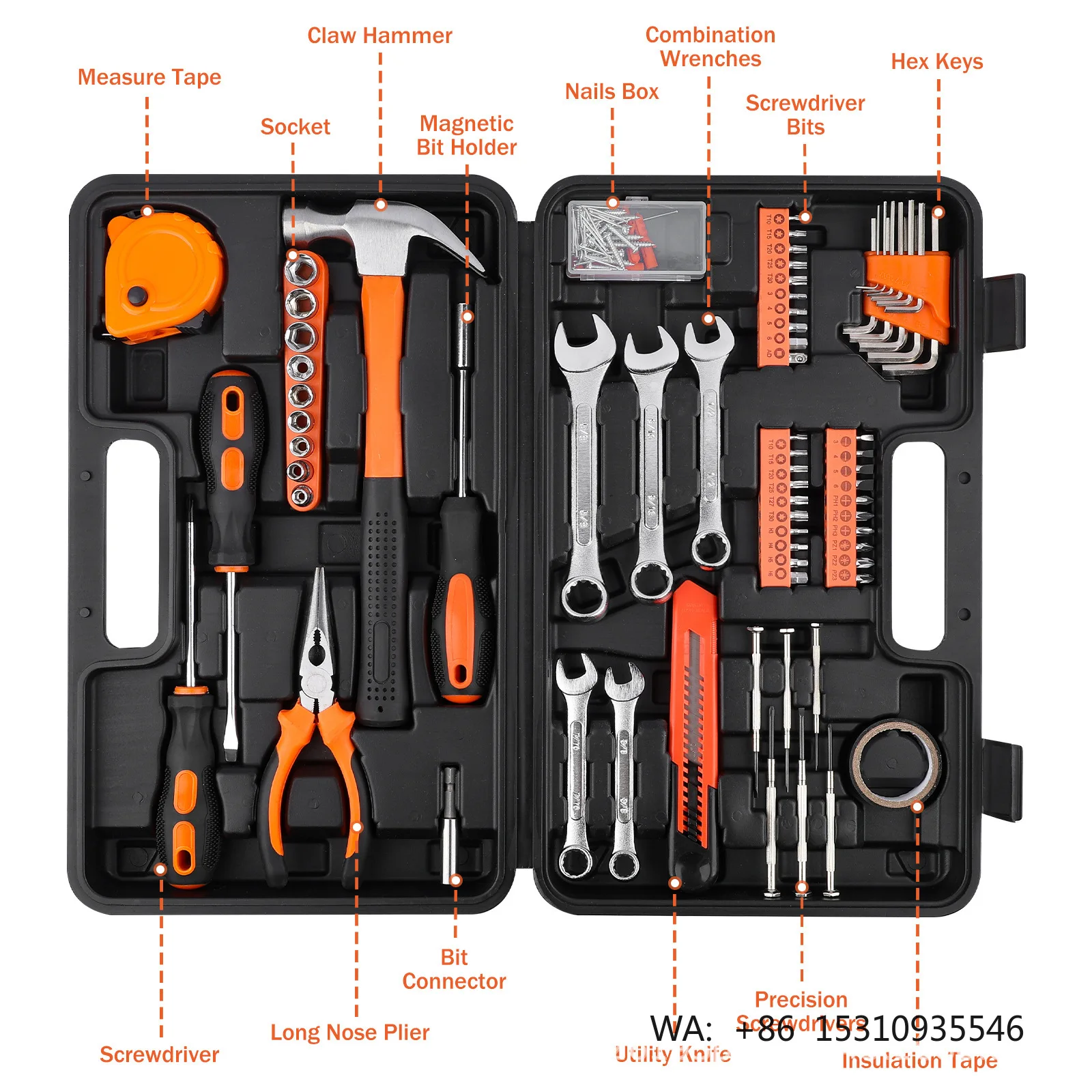 Hot Selling 148 Piece Set of  Tools Repair Combination Set Tool Box with Measuring Tape Claw Hammer and Wrench
