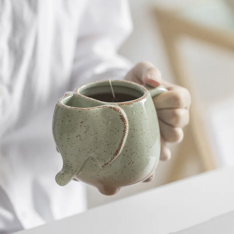 3D Cute Elephant Cup Ceramic Elephant Mug Creative Animal Cup Elephant Tea Bag Holder Mug Cartoon Tea Cups Home Deco Cups Gifts