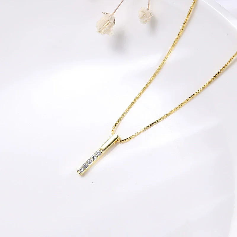 

Hot 925 Sterling Silver Zircon Rhinestone Strip Shape Pendant Necklaces for Women Fine Jewelry Accessories Wedding Gift