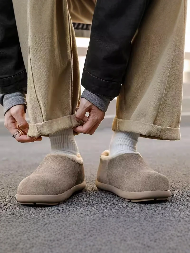 

Thickened Fleece Slippers Men's Winter Warm Slip-On Work Office Birkenshoes Cotton Slippers TPU Anti-Slip Sole Casual Style