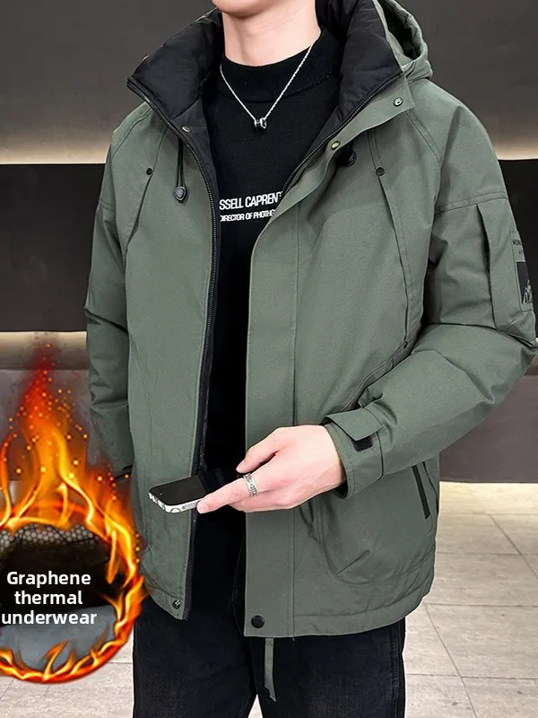 

Men's Winter Thiened Casual aphene Warm Cotton Jaet Stand Fit Long Sve Zipper Closure Hooded Faion Urban Sle