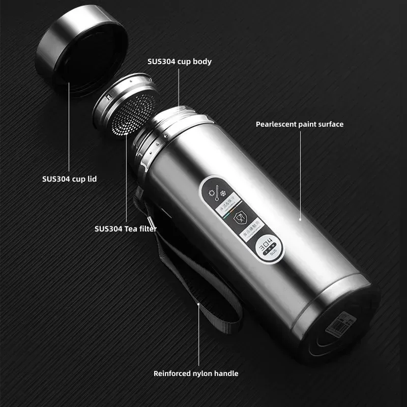 500ML-1Liter ترمس من الفولاذ المقاوم للصدأ زجاجة مع LED عرض درجة الحرارة Sus304 زجاجة ماء الشاي ترموس تفريغ أكواب محمولة